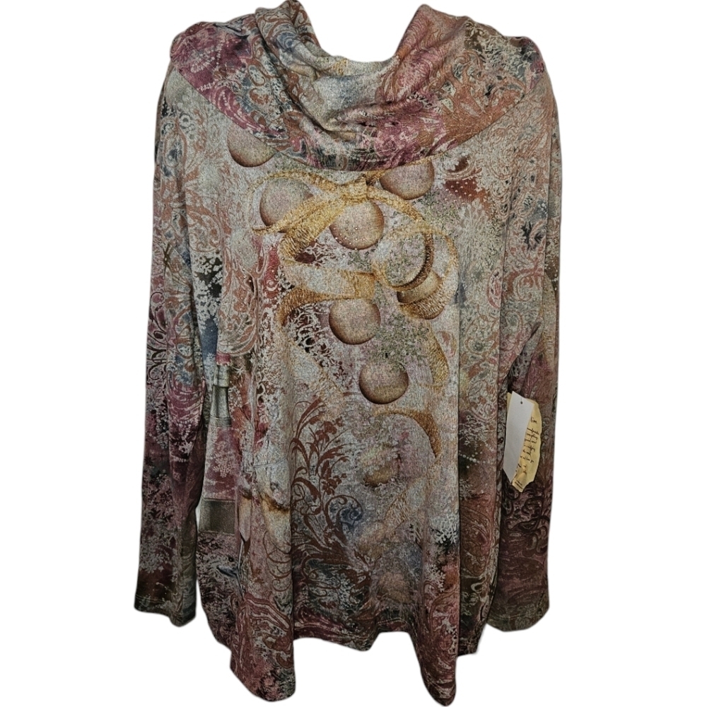 NWT One World Champagne Holiday Cowl Neck Long Sleeve Top